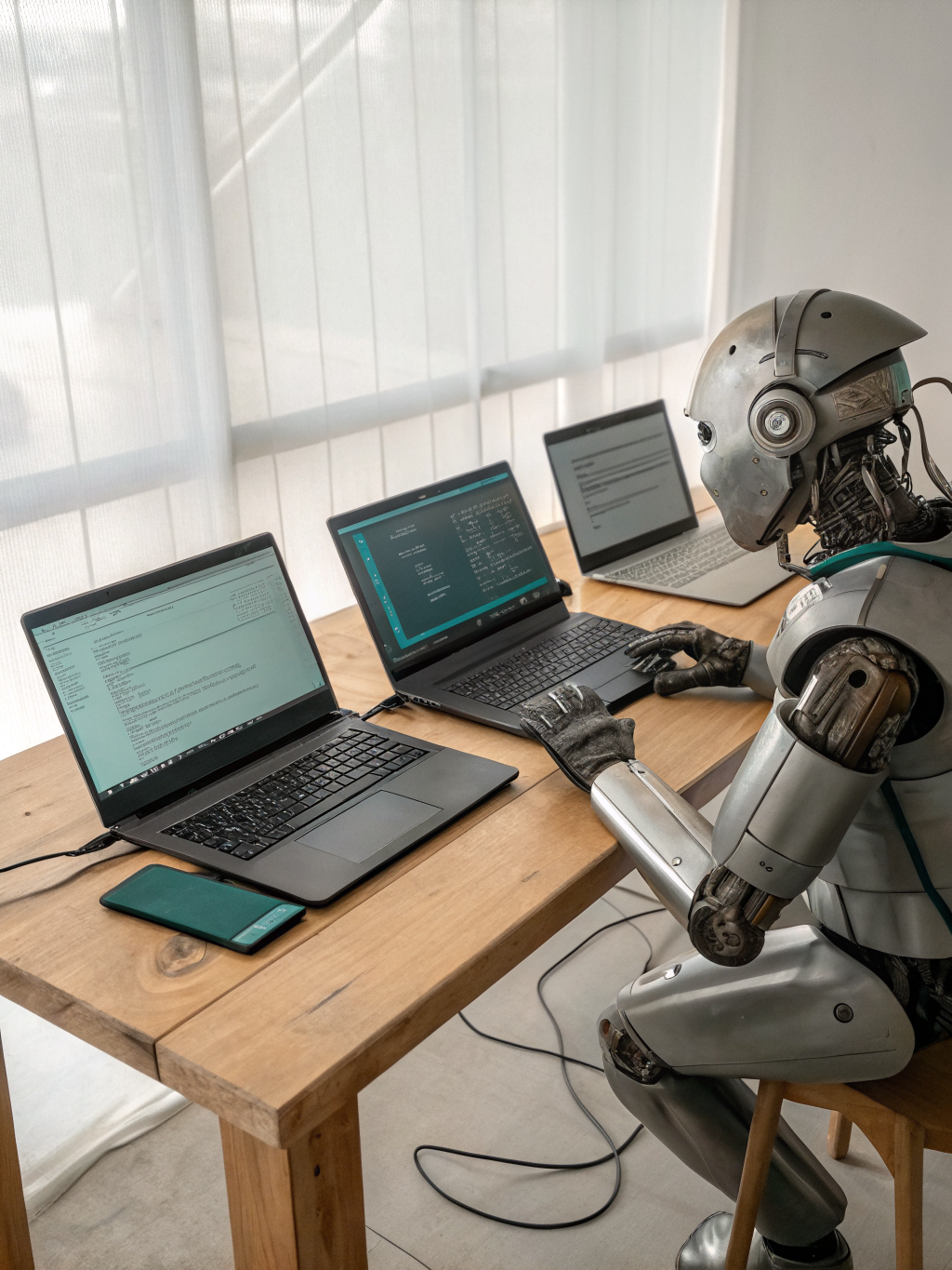 Robot interacting with multiple laptops